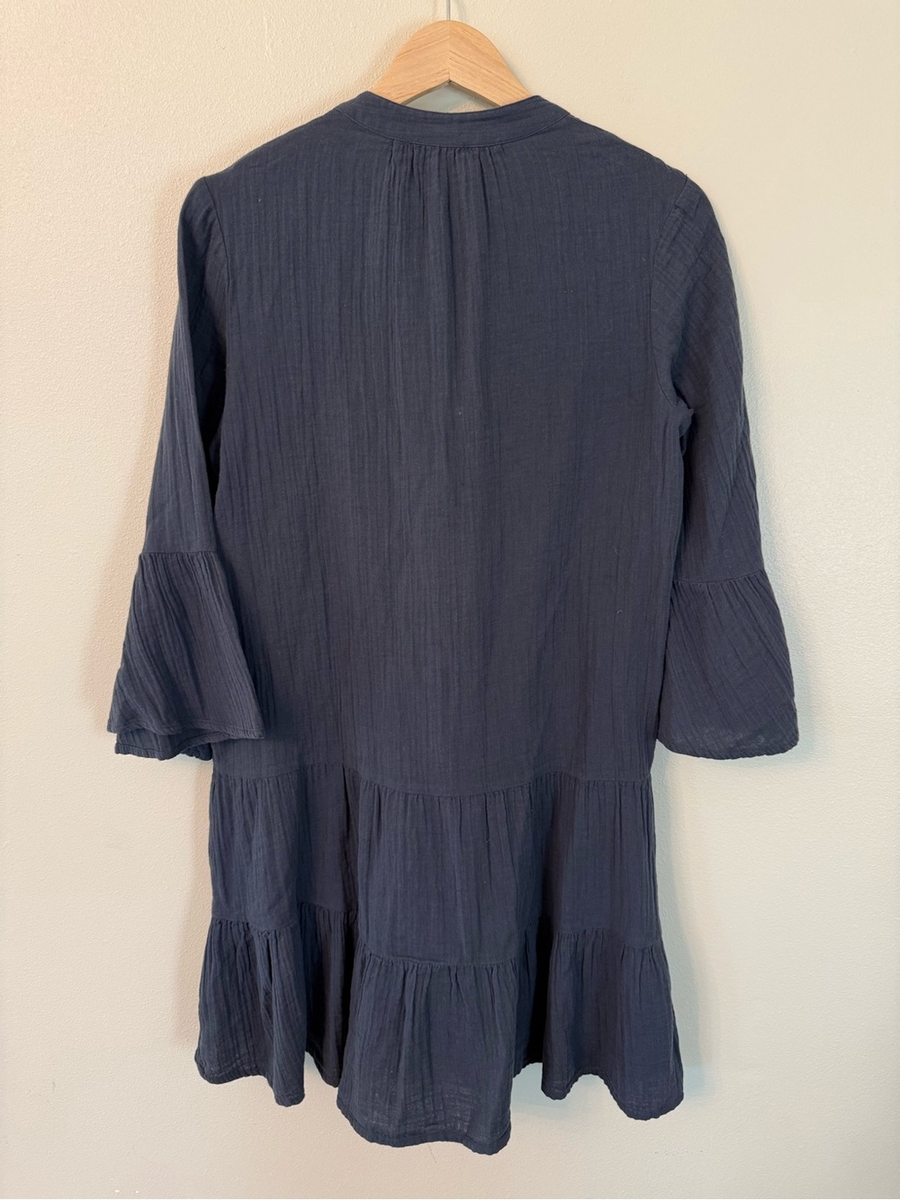 Quince Organic Cotton Gauze Tiered Mini Dress Indigo Blue XS NWT - Picture 6 of 7
